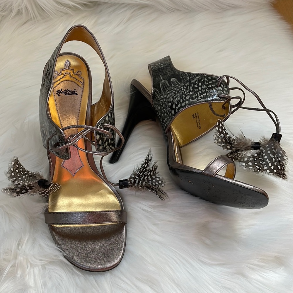 Hale Bob feather heeled sandals EUC size 9